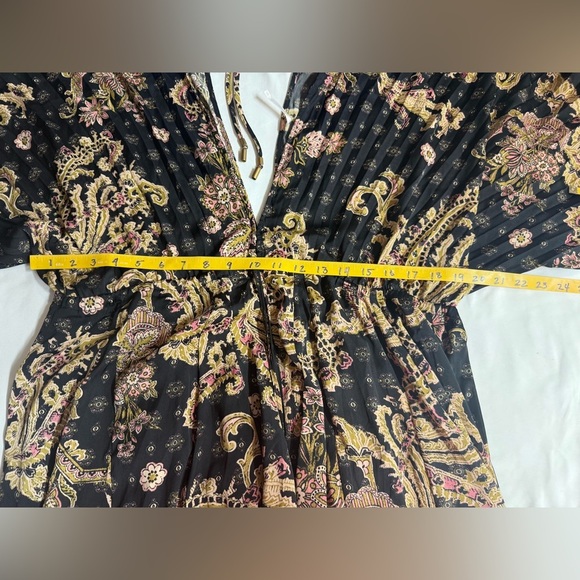 FREE PEOPLE Black and tan print ARZEL double V neckline mini dress size M - Picture 6 of 15